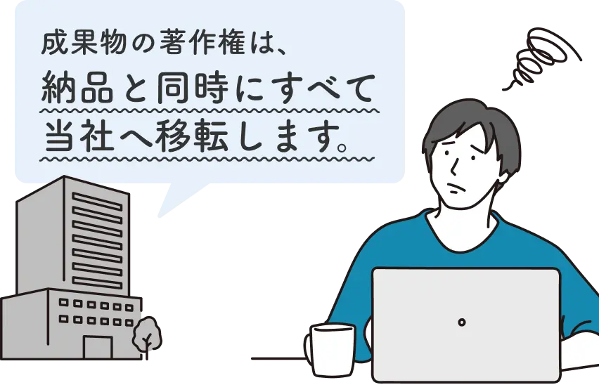 成果物の著作権は、納品と同時にすべて当社へ移転します。